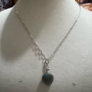 Stainless steel 18 Chain Necklace with stone Blue-Green Heart Pendant